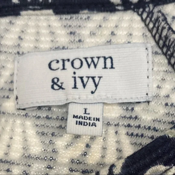 NWT Sz L Crown & Ivy Navy and White Dress w/Colorful Embellishment At Neckline - Picture 2 of 7